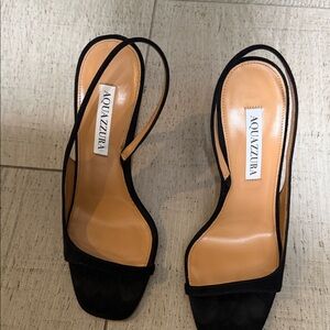 BRAND NEW. NEVER WORN Aquazzura Black Suede Slingback Heeled Sandals
